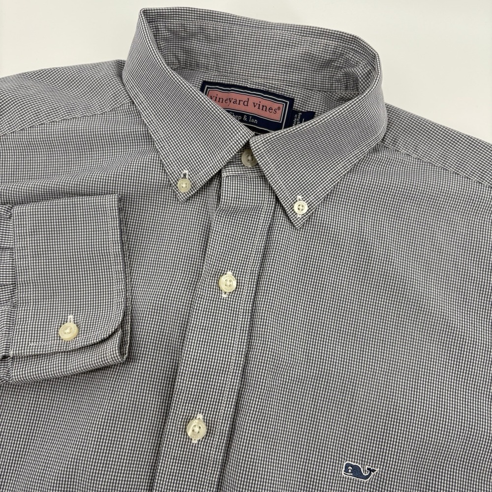 Vineyard Vines Men's Large Blue Whale Blue Plaid Long‎ Sleeve Button Down